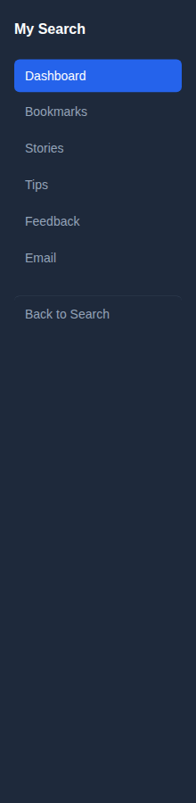 Portal sidebar showing Dashboard, Bookmarks, Stories, Tips, Feedback, Email navigation
