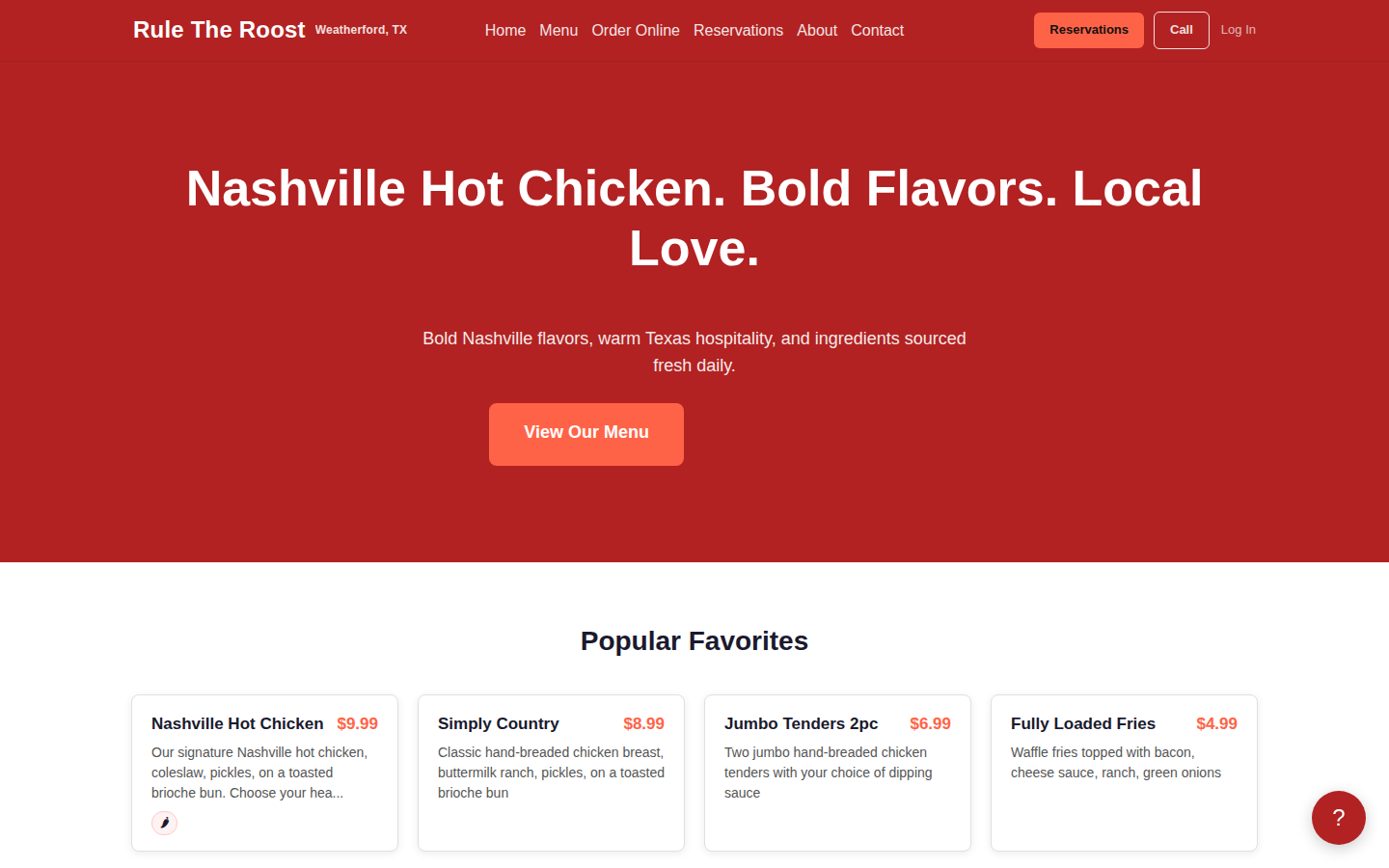 Restaurant Demo feature with design drawer